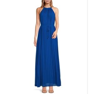 Ted Baker London-Halter Neck Sleeveless Pleated Belted Maxi Dress